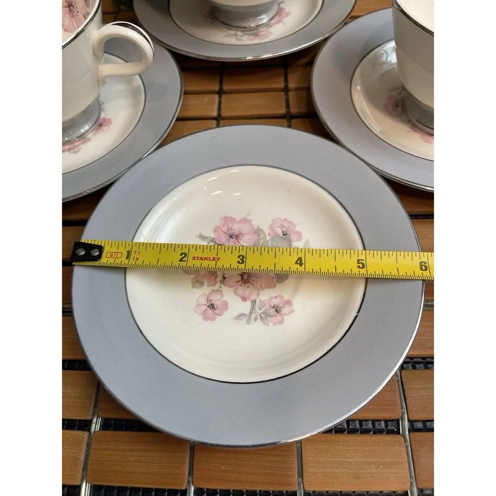 Vintage 1953 Homer Laughlin Cavalier Eggshell Cup & Saucer Set CV17 Gray Floral